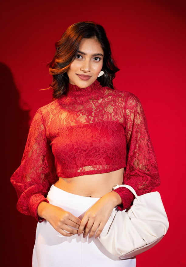 ROMINA BISHOP RED CROP TOP